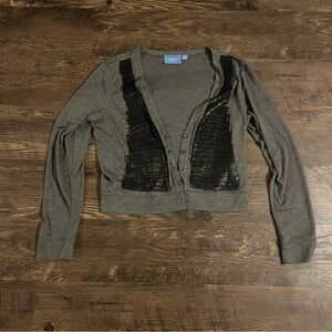 Vera Wang Gray Cardigan with Black Sparkle Accents medium button up long sleeve